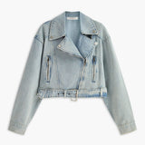 Leona | Cropped Denim Bikerjacke – Für einen rebellischen und stilvollen Look