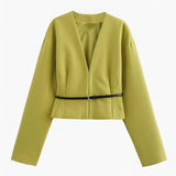 Irina | Gekürzter V Ausschnitt-Blazer für Damen mit stilvollem schmalem Gürtel