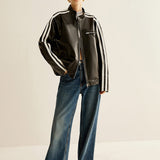 Noah | Schwarze Lederjacke mit Kontraststreifen