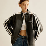 Noah | Schwarze Lederjacke mit Kontraststreifen