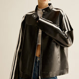 Noah | Schwarze Lederjacke mit Kontraststreifen
