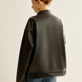 Noah | Schwarze Lederjacke mit Kontraststreifen