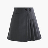 Mila | Faltenrock in Wolloptik mit High Waist & Knopfdetails