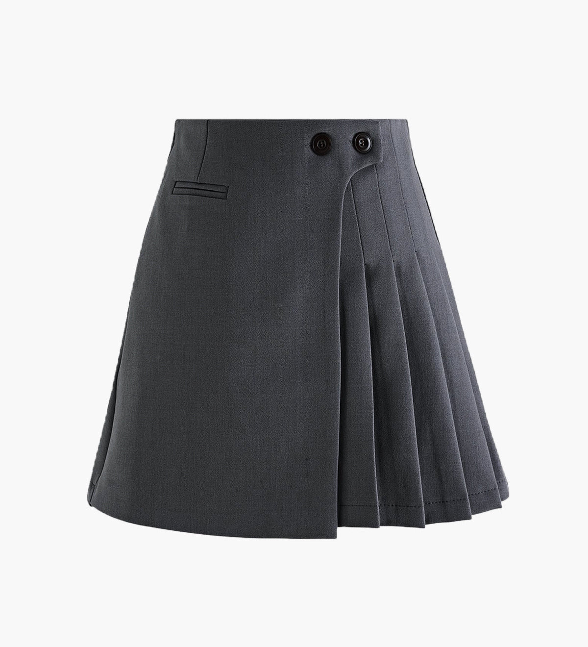 Mila | Faltenrock in Wolloptik mit High Waist & Knopfdetails