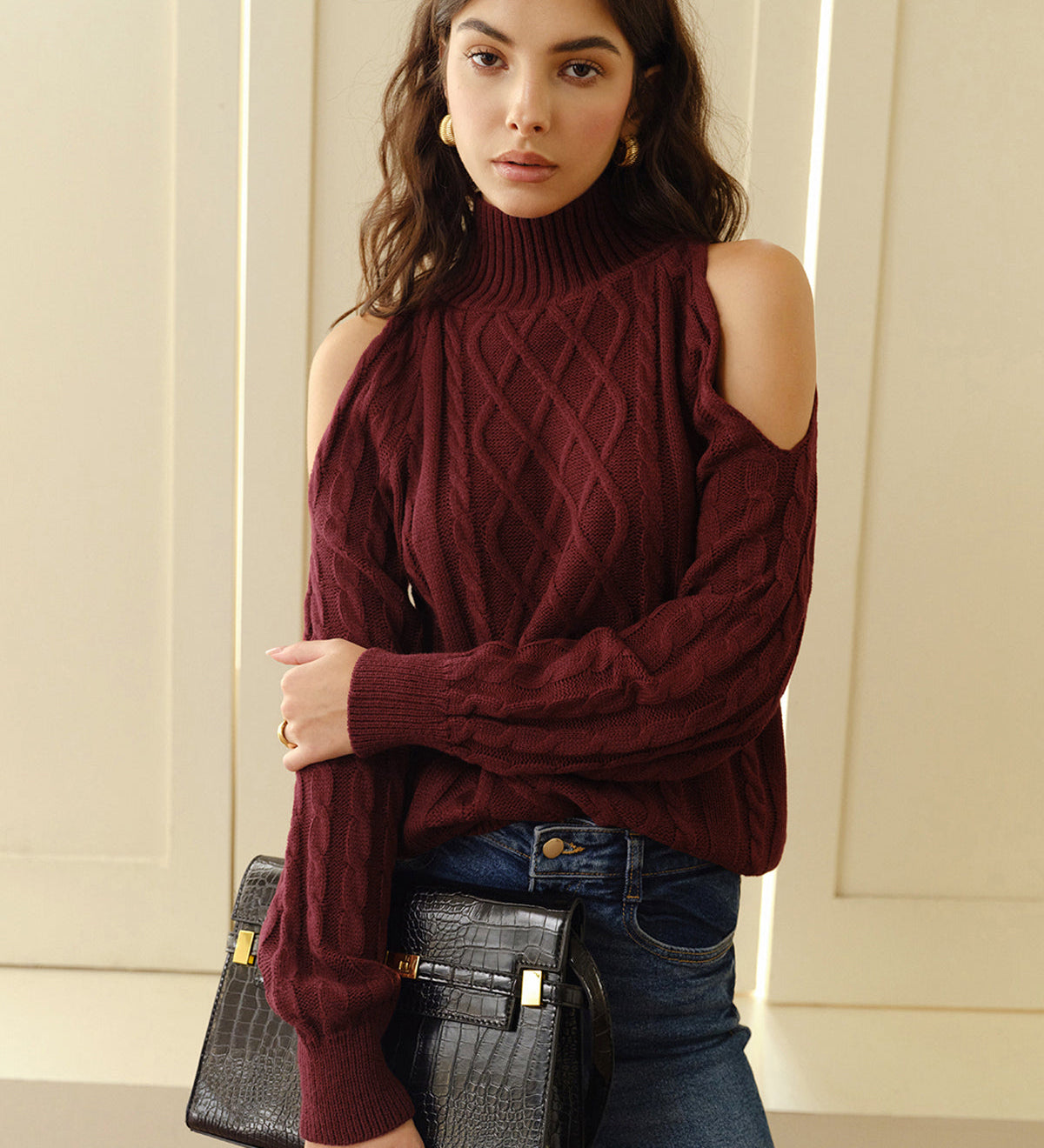 Eva | Schulterfreier Karierter Pullover