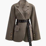 Mila | Oversized Blazer mit Taillengürtel in Oliv