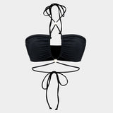 Meredith | Dreiteiliges Bikini-Set mit Wickelband-Design, Perlen-Details und transparentem Pareo