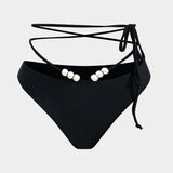 Meredith | Dreiteiliges Bikini-Set mit Wickelband-Design, Perlen-Details und transparentem Pareo
