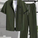 Herren Resort-Set mit Palmen-Stickerei | Hemd & Lange Hose