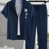 Herren Resort-Set mit Palmen-Stickerei | Hemd & Lange Hose