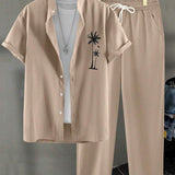Herren Resort-Set mit Palmen-Stickerei | Hemd & Lange Hose