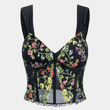 Amy | Korsett-Top mit floraler Stickerei & Mesh