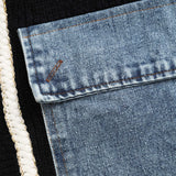 Ella | Schwarzer Strick-Cardigan mit Denim-Patches – Der perfekte Mix aus Komfort und Stil