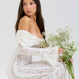 Spitzen-Abendkleid mit Carmen-Ausschnitt und langen Ärmeln für Damen