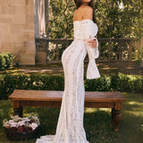 Spitzen-Abendkleid mit Carmen-Ausschnitt und langen Ärmeln für Damen