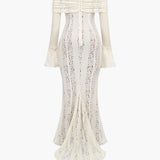 Spitzen-Abendkleid mit Carmen-Ausschnitt und langen Ärmeln für Damen