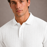 Herren Strick Poloshirt mit Zopfmuster
