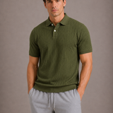 Herren Strick Poloshirt mit Zopfmuster