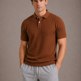 Herren Strick Poloshirt mit Zopfmuster