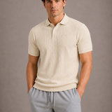 Herren Strick Poloshirt mit Zopfmuster