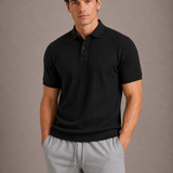 Herren Strick Poloshirt mit Zopfmuster
