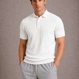 Herren Strick Poloshirt mit Zopfmuster