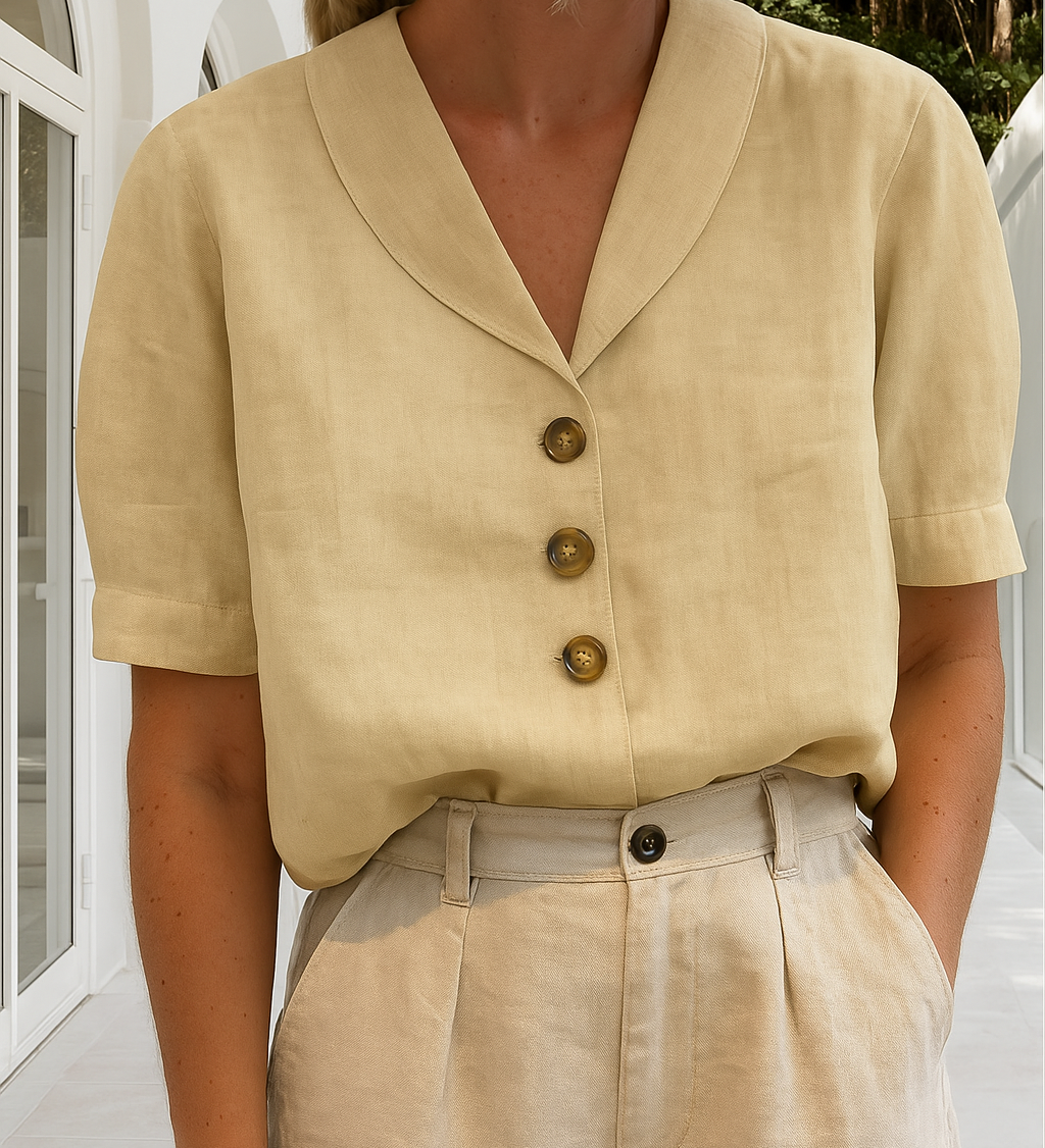 Leinenbluse mit kurzem Ärmel und Knopfleiste für Damen
