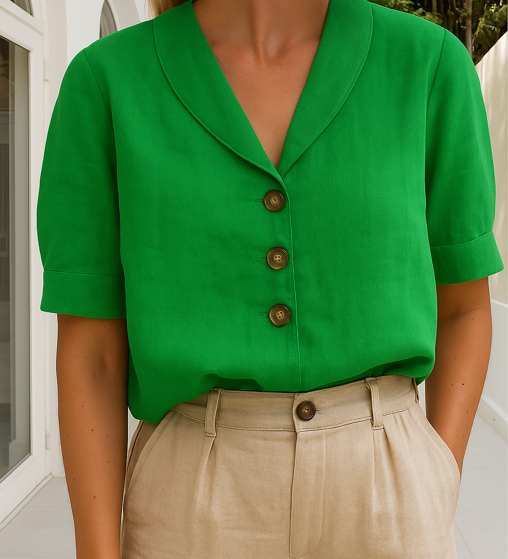 Leinenbluse mit kurzem Ärmel und Knopfleiste für Damen