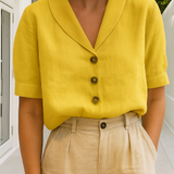 Leinenbluse mit kurzem Ärmel und Knopfleiste für Damen