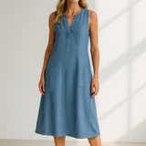 Ärmelloses Jeanskleid in A-Linie mit V-Ausschnitt für Damen