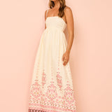 Boho Maxikleid mit Stickerei und Spaghettiträgern für Damen