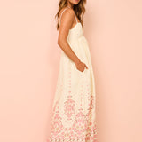 Boho Maxikleid mit Stickerei und Spaghettiträgern für Damen