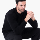 Kayden | All-Black Passendes Outfit mit Langer Ärmel Polohemd, hose & Wildleder-Loafer