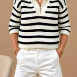 Gestreifter Damenpullover mit Reißverschlusskragen