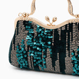 Alyannah | Navyblaue Samt-Clutch mit goldenen Pailletten & verziertem Griff – Elegante Abendtasche für Damen