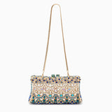 Aubrielle | Kristallverzierte Clutch in Gold-Blau mit funkelndem Strass & Ornamentmuster – Abendtasche für Damen