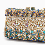 Aubrielle | Kristallverzierte Clutch in Gold-Blau mit funkelndem Strass & Ornamentmuster – Abendtasche für Damen