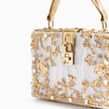 Luxus-Acryl Clutch in Himmelblau mit barockem Golddekor – Vintage-inspirierte Abendtasche