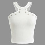 Darlene | Weiß Geripptes Tanktop mit Cut-Outs & Nieten