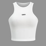 Henrietta | Weiß Geripptes Racerback-Crop-Top mit High-Neck-Ausschnitt