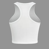 Henrietta | Weiß Geripptes Racerback-Crop-Top mit High-Neck-Ausschnitt