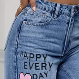 Weit geschnittene Jeans mit Herz- & Graffiti-Print – Trendige Streetstyle-Denim