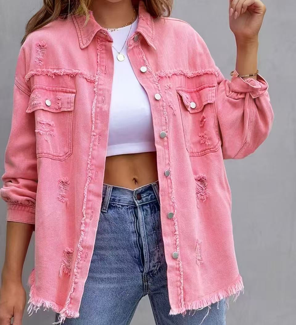 Damen Oversized Jeansjacke – Trendige Übergangsjacke mit Distressed Look