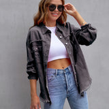 Damen Oversized Jeansjacke – Trendige Übergangsjacke mit Distressed Look