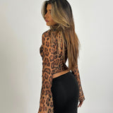 Kontrastspitzen-Leopardenmuster-Top Für Frauen