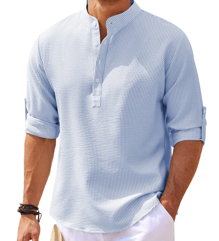 William | Nadelstreifen-Henley-Hemd mit Stehkragen und Knopfleiste