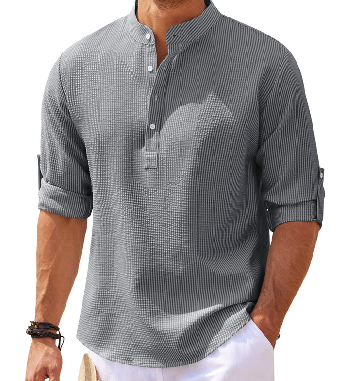 William | Nadelstreifen-Henley-Hemd mit Stehkragen und Knopfleiste