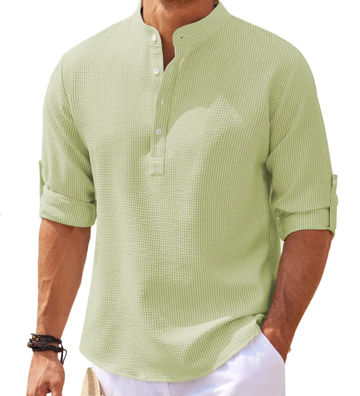 William | Nadelstreifen-Henley-Hemd mit Stehkragen und Knopfleiste