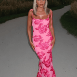 Ziska | Figurbetontes Rosa Floralen Maxikleid - Eleganz mit romantischem Flair