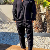 Lässiges Herren Leinen-Set | Hemd mit Stehkragen & Hose